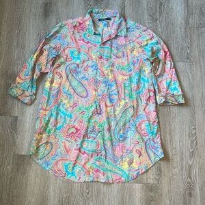 Ralph Lauren Shirt Dress Women's Pastel Multicolor Monogram Logo Button Up